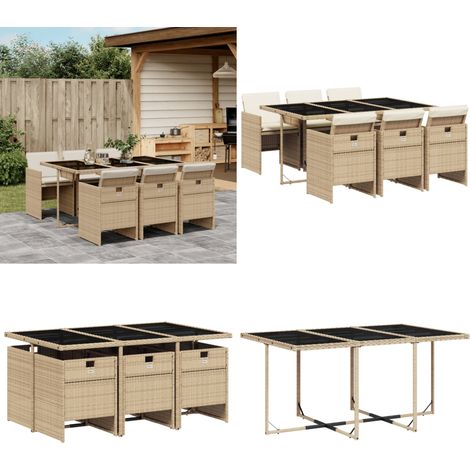 7-tlg. Garten-Essgruppe mit Kissen Beige Poly Rattan - Gartentisch - Gartenmöbelset - Esstisch - Outdoor Möbel - Terrassenmöbel - Home & Living (1/5)