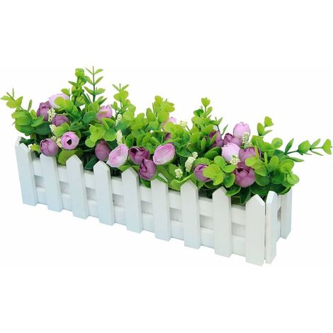 DENUOTOP Roses artificielles avec clôture, fausses fleurs artificielles avec pot, plantes en pot simulées, bonsaï, fleurs artificielles, plantes artificielles-AquaForge (1/5)