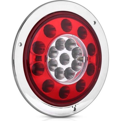 Feux Arrière Camion 4.3" Ronds 19 LED 12V-24V, Paire Bicolore Chromé pour Remorque/Caravane, Frein et Clignotant (1/4)