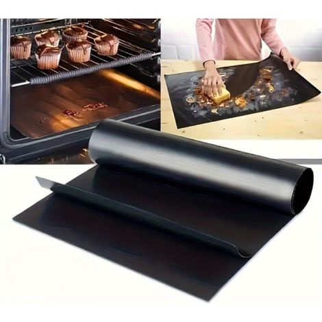 High-temperature resistant black BBQ mat, 33cm x 40cm x 0.2mm, 2 pieces, non-stick BBQ mat/paper. (1/5)
