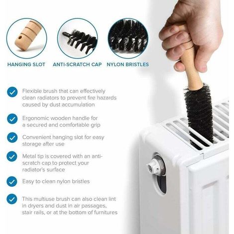 Multi-functional and flexible radiator brush - Long and fine bristle radiator duster - Wooden handle - Increase efficiency and reduce your energy bill (60cm) (1/4)