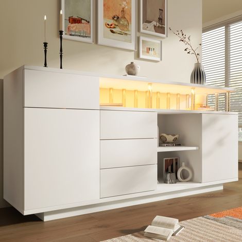MEUBLIV Aparador 160x40x75 cm blanco con LED, 4 cajones y 2 puertas (1/5)