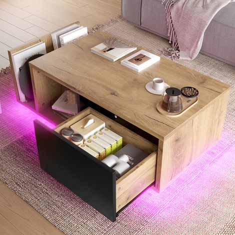 Aparador 99.5x53x38cm multifuncional con iluminación LED madera y metal Natural (1/5)