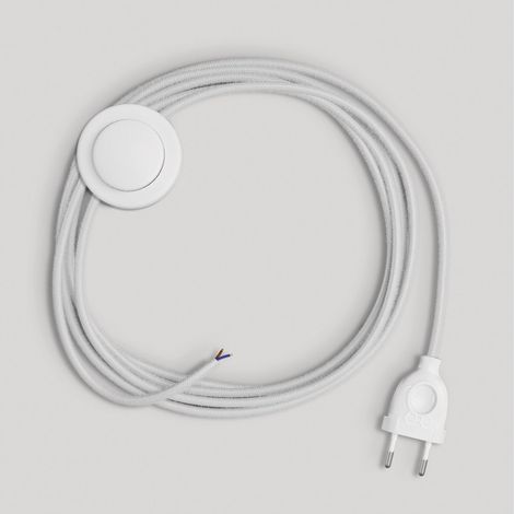 creative cables Cablaggio per piantana, Cavo RC01 Cotone Bianco 3 m. Scegli Il Colore dell'interruttore e della Spina. - Bianco
