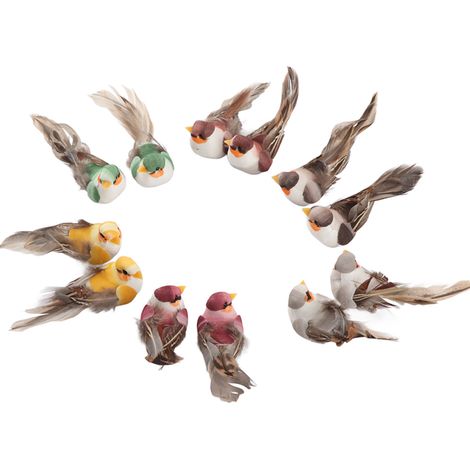 12 künstliche Schaumstoffvögel mit Clips zur Dekoration von Garten und Zimmerpflanzen (1/5)