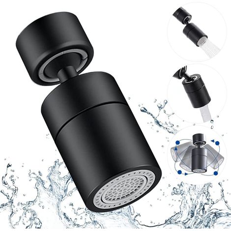 Aérateur Robinet Universel, Mousseur Robinet Noir, 360° Pivotant Filtre Adaptateur Économiseur d'eau avec 2 Modes