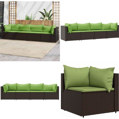 4-tlg. Garten-Lounge-Set mit Kissen Braun Poly Rattan - Gartensorgsatz - Loungeset - Gartenmöbel - Outdoor Möbel - Rattan Gartenmöbel - Home & Living (1/5)