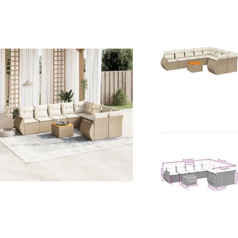 Salon de jardin avec coussins 10 pcs beige résine tressée - Ensemble Salon De Jardin - Meuble Extérieur - Jardin Design - Mobilier De Jardin - Chaise Lounge (1/3)