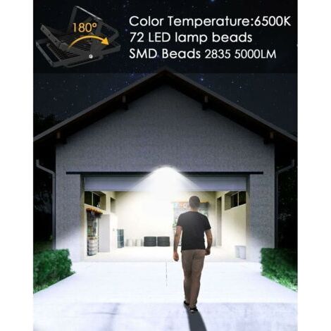 Memkey – Projecteur à détecteur de mouvement 50W – Étanche IP66 – Lumière blanche froide 6500K – Capteur PIR 180° pour éclairage extérieur (1/3)