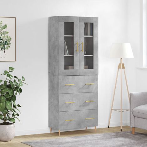 Buffet haut 2 pièces Gris béton 69,5 x 34 x 180 cm en bois d’ingénierie, verre et métal, 58.8kg - PANGIVO (1/5)