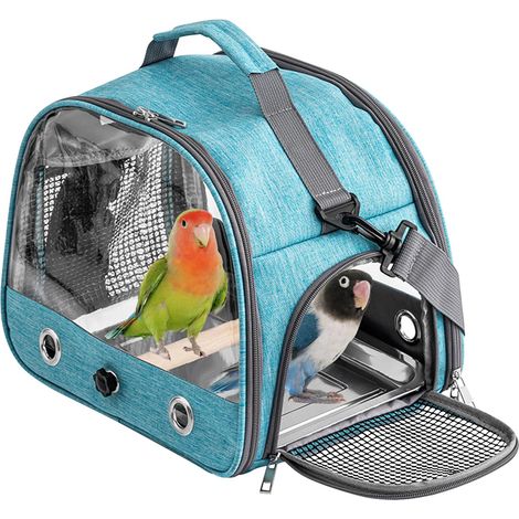 Sac à Dos de Transport Oiseau,Sac de Voyage pour Animal Domestique avec Perchoir et Plateau en Acier Inoxydable(Blue) (1/5)