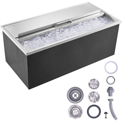 VEVOR Bac a Glace Encastrable 95,66 L 913x456x358 mm, Boite Isotherme pour Glace en Inox, avec Couvercle Coulissant, Conservateur a Glacons, pour Boissons Bieres Fraiches Cuisine Exterieure Bar
