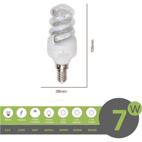 Lampadina led E14 7w tortiglione vortice luce spirale attacco piccolo bianca fredda naturale calda  calda 3000k (1/2)