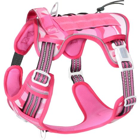 Harnais tactique pour chien anti-traction - Respirant - Facile à Utiliser - Pour chiens de petite, moyenne et grande taille - Durable - Réfléchissant - Matériau militaire - Taille L - Rose (1/5)