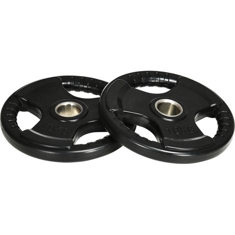 Ensemble de 2 disques d'haltère 10 kg Tri-Grip avec revêtement en caoutchouc et trou de 5 cm pour entraînement de force (1/5)