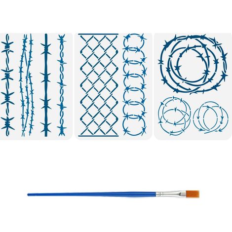 3Pcs Pochoirs en Fil de Fer Barbelé pour Peinture Au Pinceau 3 Styles 29.7x21cm Pochoir de Dessin en Fil de Fer pour L'Artisanat, Le Mobilier, Le Tissu et la Décoration Murale (1/5)