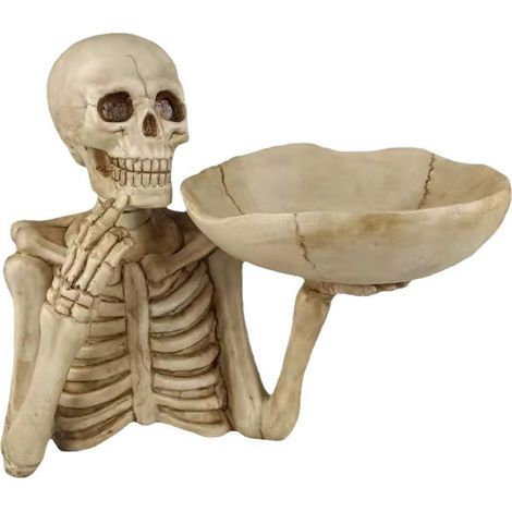 Plateau de rangement en forme de tête de mort, 1 pièce, bonbonnière d'Halloween, tête de mort en résine, assiette à fruits décorative, décoration (1/5)