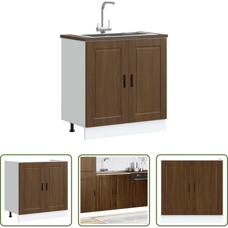 vidaXL Bois d'ingénierie - Meuble bas pour évier Porto chêne marron bois ingénierie (1/5)
