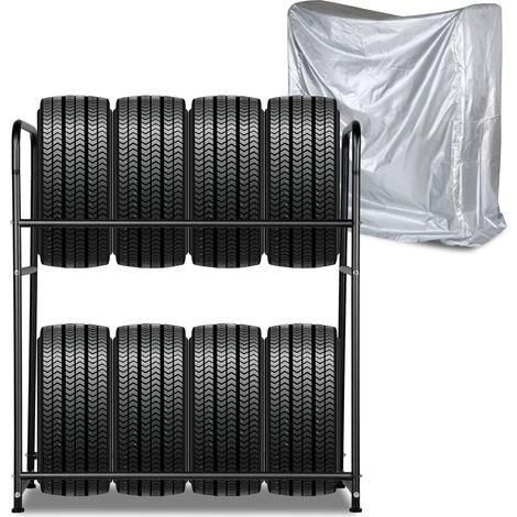 Randaco Reifenregal Lagerregale Felgenbaum Lagerregal Reifenständer Fahrbar Felgenregal, schwarz,Reifenregal bis 180kg
