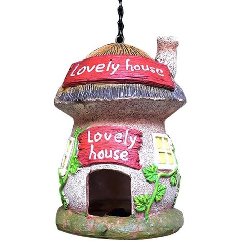 Maison Oiseaux Résine Étanche Lumière Nocturne Maison d\'Oiseaux en Résine Étanche, Lumière LED Automatique pour Décoration de Jardin et Pelouse (1/5)
