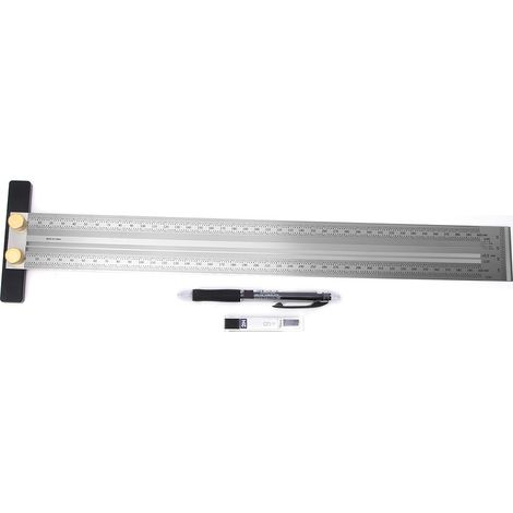 Règle en T inox 400mm, outil de traçage menuiserie, jauge de marquage avec crayon automatique, mesure de précision, gabarit perçage, accessoire bois, traçeur professionnel. (1/5)