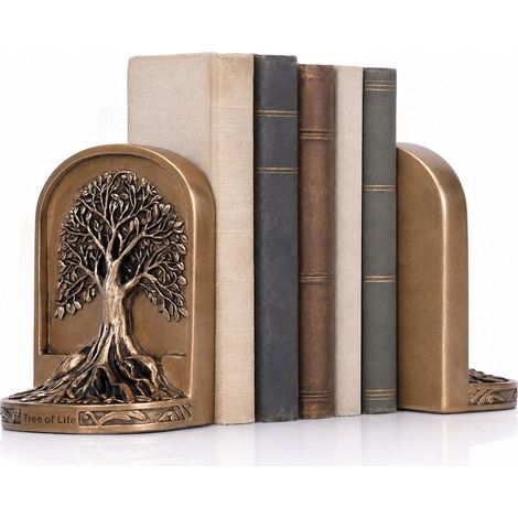 Lot de 2 Serre-Livres en Résine Arbre de Vie - Presse-Livres Décoratifs Lourd Couleur Bronze avec Base Antidérapante - pour Étagère, Bureau, Bibliothèque ou Bureau à Domicile (1/5)