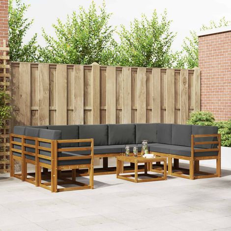 Outdoor-Sofagarnitur mit Kissen 10 pcs Natur und Anthrazit