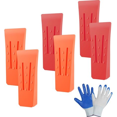 Flintronic Coins D'abattage, 6 Pièces Coin Bucheron Fendre pour D'arbres, Coin Eclateur Bois à Impact Élevé pour Couper l'arbre, Cales D’abattage pour Tronçonneuse [6", avec Gant]