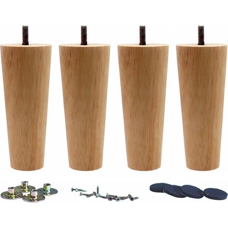 Pieds de canapé, fauteuil, coussin d'assise, canapé deux places, table, meuble de rangement, pieds en bois massif ronds (6 pouces droits, ensemble de 4 pièces)