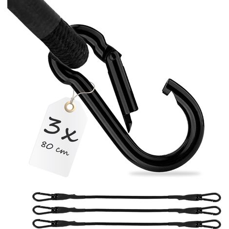 3x Spanngummi mit Karabiner 80cm in Schwarz Latex Spanngurte Gepäckspanner (1/4)