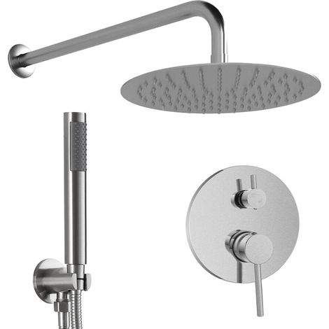 Set doccia completo ad incasso con braccio 35cm e soffione 25cm e kit doccino in acciaio inox satinato York (1/5)