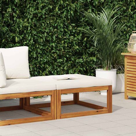 vidaXL Poggiapiedi con Cuscino Bianco Crema in Massello d'Acacia