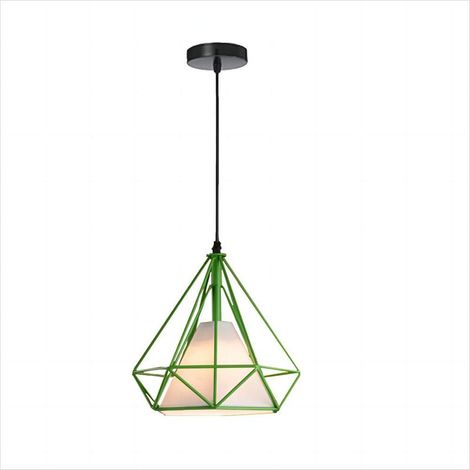 Lampe De Plafond En Fer Plafonnier Vintage En Forme De Cage De Diamant 25CM Lustre Rétro (Vert) (1/5)