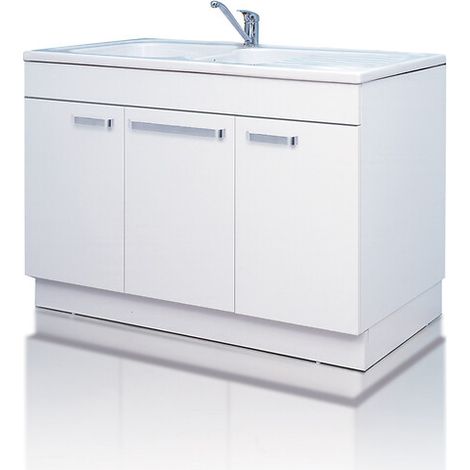 Meuble sous-évier 3 portes blanc hydrofuge Top 19 mm 120 x 60 mm - GENTE MEUBLES