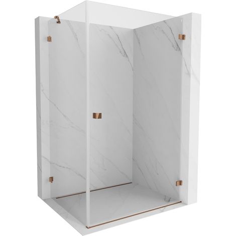 Cabine de douche droite à porte battante Mexen Lunar-B 90 x 80 cm, transparent, or rose - 832-090-080-60-00-P (1/5)