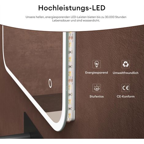 doporro Specchio da Bagno Appeso 120x70cm, Specchio a LED da Parete per Il Trucco Personalizzato Anti-Appannamento (1/5)