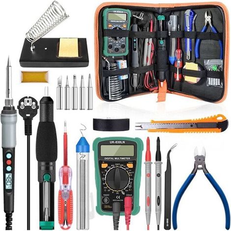 XVX Kit de fer à souder électrique avec affichage numérique 90 W, 18 pièces, température réglable de 100 à 480 °C, avec multimètre (1/3)