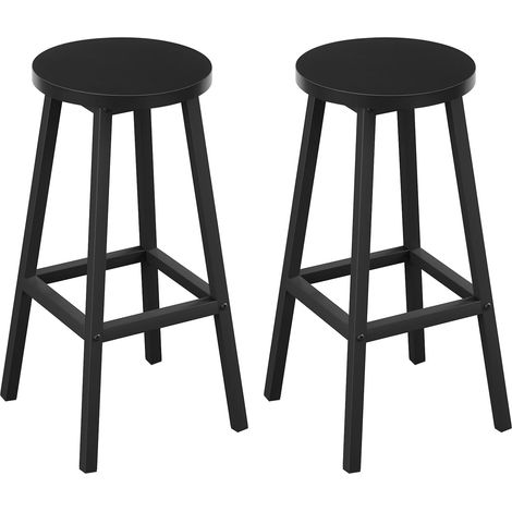 Klihome 2x Sgabelli da Bar, Sgabello da Bar con Gambe Poggiapiedi, Sgabello senza Schienale per Cucina, Sala da Pranzo e Bar, Nero