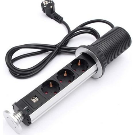 Elektrische Steckdose für Arbeitsplatte, Schreibtisch, erhöhtes Gestell, USB-Tischsteckdose, verdeckte Tischsteckdose, europäischer Standard (3 Steckdosen) (1/3)