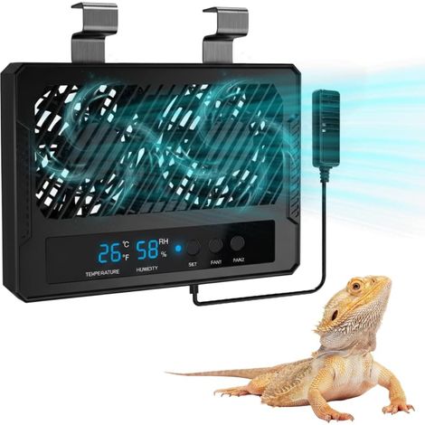 Ventilateur pour Reptiles, Climatisation avec Double Ventilateur pour Terrarium avec Capteur de Température et d'humidité, Accessoires Améliorant la Circulation de l'air pour les Amphibiens, Reptiles (1/5)