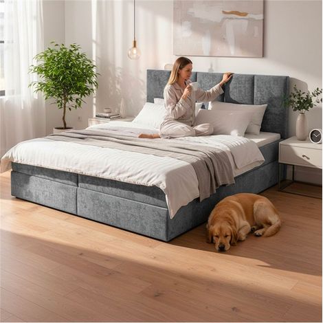 Lit Coffre avec matelas PRINCESS 160x200 cm en Velours Gris