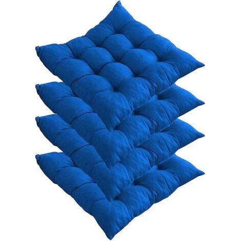 Lot de 4 coussins de chaise épais, coussins de chaise de salle à manger 40 x 40 cm, coussins de chaise de jardin pour la maison, le bureau, l'intérieur et l'extérieur (bleu) (1/4)
