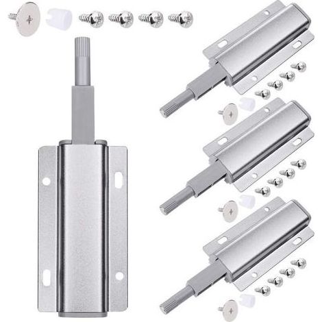 Mécanisme à pression avec aimant pour portes de placard, Lot de 4 loquets magnétiques amortisseurs, Système push-to-open silencieux pour meubles, tiroirs et armoires (1/5)