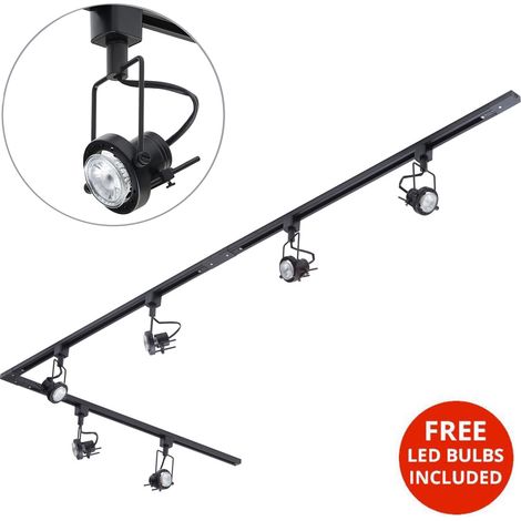 Litecraft 3M L Shape Track Light With 6 Greenwich Fixture & LED Bulbs - Black
