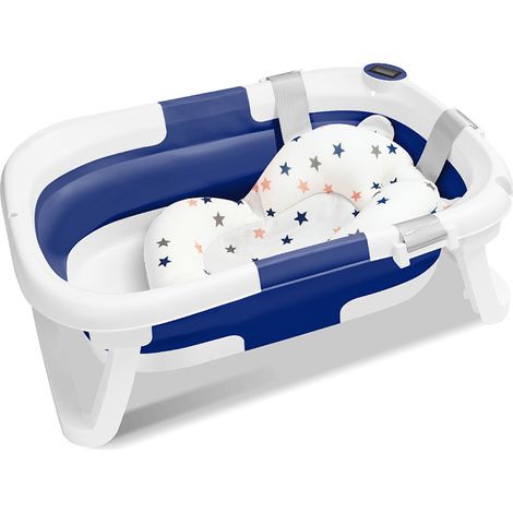 Jiubiaz Baby Badewanne faltbar mit Thermometer & Badekissen – Babywanne / faltbare Babybadewanne (Blau)