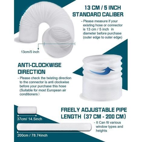 Tuyau climatiseur mobile 200cm – Diamètre 5 pouces – Polypropylène résistant - Réglable et compatible avec la plupart des climatiseurs (1/4)