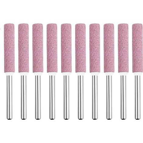 Un juego de 10 afiladores de cadena de motosierra de diamante, de 5,5 mm de diámetro, con muelas abrasivas rosas.