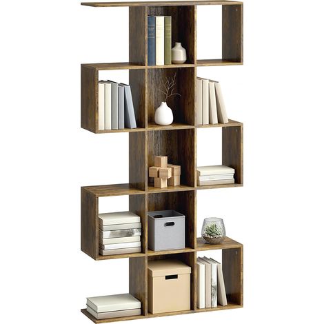 5-Tier Bookshelf, 15 Compartments, 80 x 24 x 157.5 cm, Rustic Brown (1/5)