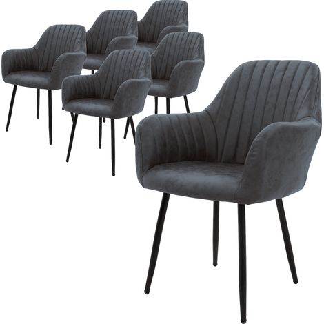 ML-Design Set di 6 Sedie da Pranzo con Schienale e Braccioli Antracite Sedia da Cucina con Rivestimento in Similpelle Poltroncina Imbottita con Gambe in Metallo Sedie Ergonomiche da Soggiorno