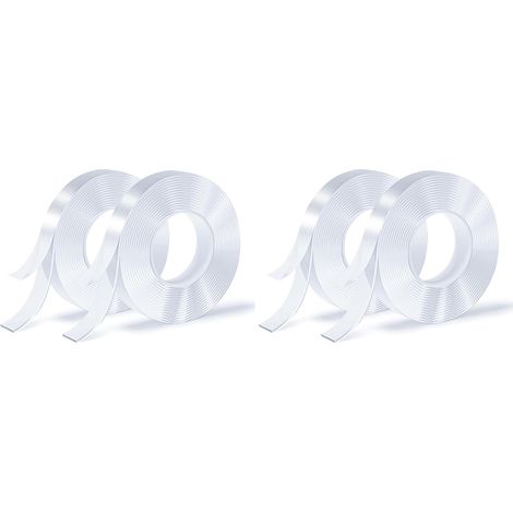 Ruban Adhésif Double Face, Nano-Ruban, Ruban Transparent, Ruban sans Trace, Amovible, Lavable, , Adapté aux Tapis, Murs Photo, Meubles de Cuisine, 3m par Rouleau, 2 Rouleaux (1/5)